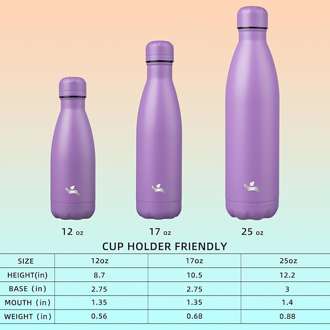 Insulated Water Bottles,25 oz Double Wall Stainless Steel Vacumm Metal Flask for Sports Travel,Lavender