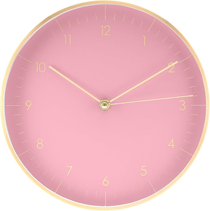 LUUK LIFESTYLE Elegant Wall Clock with Silent Movement, Modern and Minimalist Design, Gift idea for Moving-in, Decoration, in Pink and Gold