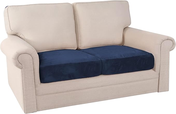 PrinceDeco Velvet Couch Cushion Cover Stretch Cushion Slipcover for Chair Loveseat Sofa Furniture Protector Seat Cushion Sofa Cover (Each Width Up to 29.5", Navy)