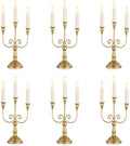 Sziqiqi Gold Taper Candle Holder for Centerpiece - 3-arm Candlesticks Holder for Wedding Table Centerpieces Metal Candle Stick Holders for Fireplace Mantle Set of 6