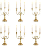 Sziqiqi Gold Taper Candle Holder for Centerpiece - 3-arm Candlesticks Holder for Wedding Table Centerpieces Metal Candle Stick Holders for Fireplace Mantle Set of 6