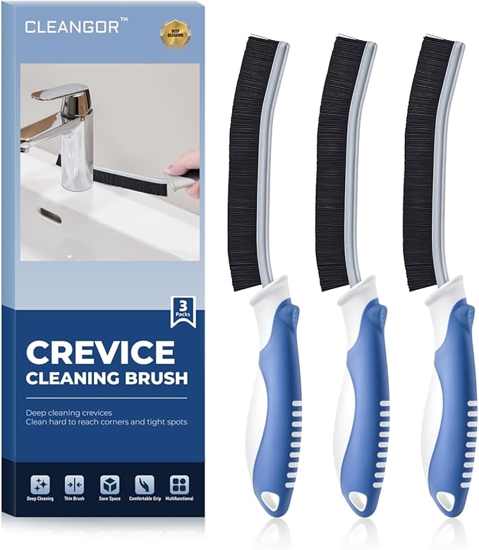 Crevice Cleaning Brushes, Scrub Brush for Hard to Reach Small Space, Home Essentials, Cleaning Supplies, Cleaning Tools for Household Use, Bathroom, Shower, Kitchen, Toilet, Window (3, Blue)