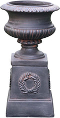 VISIBLE Classic Garden Urn Planter with Pedestal, Black Antique Finish, Cement Fiber Material, Decorative Leaf Pattern, 22 Inch Height, Indoor Outdoor Use, Delivered from Local Warehouse (Black)