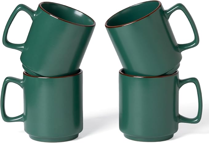 famiware Coffee Mugs Set of 4, Nebula 14oz Coffee Mugs, Ceramic Cup Set with Handle for Latte, Tea, Milk, Cappuccino, Cocoa, Dark Green
