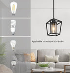 1 Pack Black Pendant Light Fixture Farmhouse Iron Cage Metal Pendant Light Lantern Hanging Light Fixtures with Clear Glass Shade for Kitchen Island, Dining Room, Hallway,Entryway1
