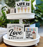 3 Pcs Summer Ice Cream Wood Box Signs Decor Farmhouse Summer Ice Cream Tiered Tray Decor Table Desk Shelf Kitchen Decoration Rustic