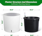 Tall Round Planter Set of 2, 19.5‘’ H x 19.9" Dia Large Planters for Indoor Plants with Built-in Drainage and a Water Level Monitor and Wheels for Patio, Porch, Living Room, or Home Office, White