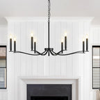 Black Chandelier, Modern Dining Room Light Fixture 8 Light Candle Chandelier Over Table 44in Metal Chandeliers Lighting for Living Room Entry Master Bedroom Bathtub Kitchen