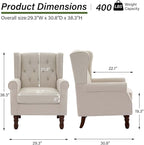 Accent Chair, Upholstered Armchair with Button Tufted High Back & Solid Wood Legs, Comfy Wingback Reading Single Sofa Chair for Small Spaces, Living Room, Bedroom (Beige, Set of 1)