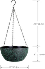 10inch Hanging Planters for Outdoor Indoor Plants with Drainage Holes and Chain, 2 Pack Round Hanging Flower Pots for Garden Home Porch Decor, Black with Green Speckles