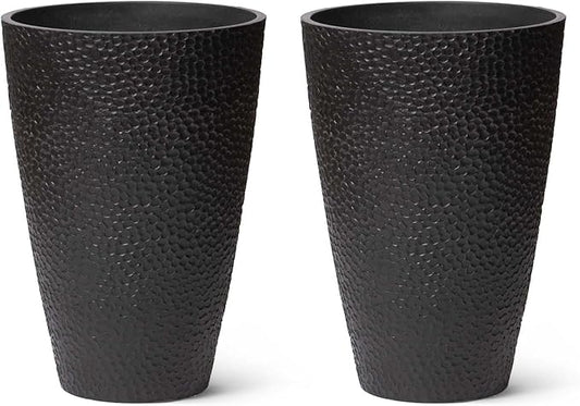 LA JOLIE MUSE 20inch Tall Black Planters Set of 2,Large Planters for Outdoor Plants,Flower Containers for Front Porch, Honeycomb