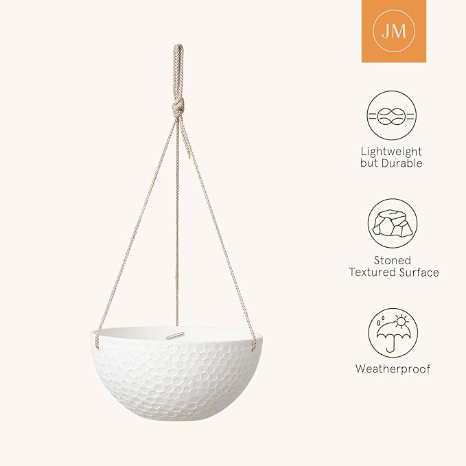 LA JOLIE MUSE 10 Inch Hanging Planters for Indoor Plants, Outdoor Garden Planter Pots, White, Honeycomb, Set of 2