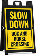Slow Down Dog and Horse Crossing Sidewalk Sign Kit, 24x36 Inches, with A Frame Stand, Made in USA