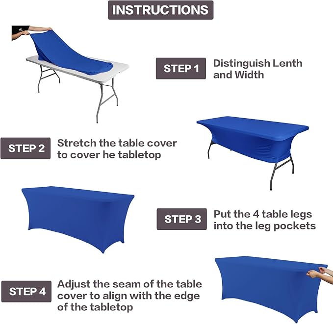 IVAPUPU 2 Pack 6FT Table Cloth for Rectangular Fitted Events Stretch Royal Blue Table Covers Washable Spandex Tablecloth Protector for Party, Wedding, Cocktail, Banquet, Festival