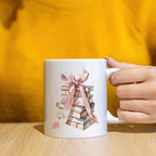 JINYO Coquette Pink Bow Books Mug, Book Coffee Cup, Reading Mugs for Book Lovers, Gifts for Readers Books Lovers Women, Bookish Bookworm Gifts for Women, Ceramic Coffee Tea Mug 11 oz
