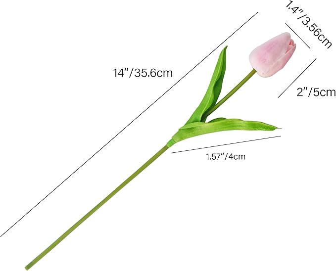 Mandy's Artificial Tulips 20 Stems Peach PU Faux Flowers for Wedding Home Decor 13.5 Inch