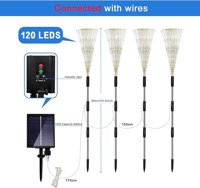Unihoh Solar Garden Lights Outdoor, 4 Pack 120 LED Waterproof Decorative String Lights 8 Modes with Remote DIY Outdoor Decor for Pathway Walkway Yard (Cool White)