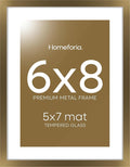 Homeforia 6x8 Picture Frame Bronze, High End Metal 6 x 8 Brass Frames with Mat 5 x 7 for Art, 6x8 Desk Frame Matted to 5x7 inch Photo, 6 by 8 Wall or Tabletop Frame, Tempered Glass, Wall Kit, Set of 1