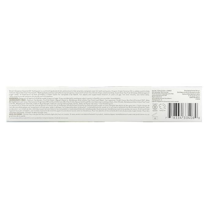 Desert Essence Tea Tree Oil Toothpaste - Coconut Mint - 6.25 Oz - Refreshing Taste - Complete Oral Care - Baking Soda - Sea Salt - Pure Essential Oil - Fights Against Sugar Acids - Zinc Citrate
