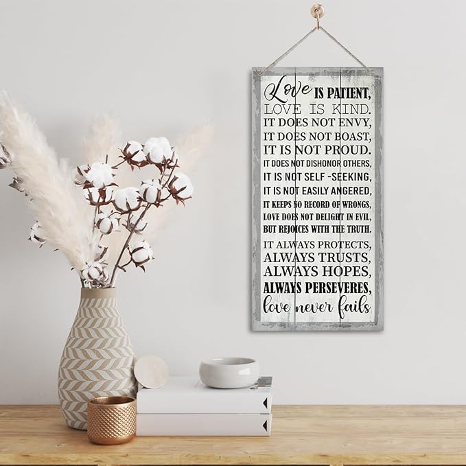 1 Corinthians 13:4-8 Inspirational Hanging Wood Decor Sign, Printed Wood Sign, Love is Patient, Love is Kind Quote, Hanging Bible Verses Woods Wall Signs, Rustic Home Decor Signs, Christian Gift J1