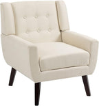 UIXE Accent Chair, Modern Upholstered Armchair in Fabric for Living Room, Comfy Club Arm Chairs Single Sofa Button Tufted Bedroom Reading Seat - White, Set of 1