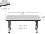 FDP Rectangle Activity School and Kids Classroom Table (24 x 48 inch), Toddler Legs, Adjustable Height 15-24 inches - Gray Top and Navy Edge