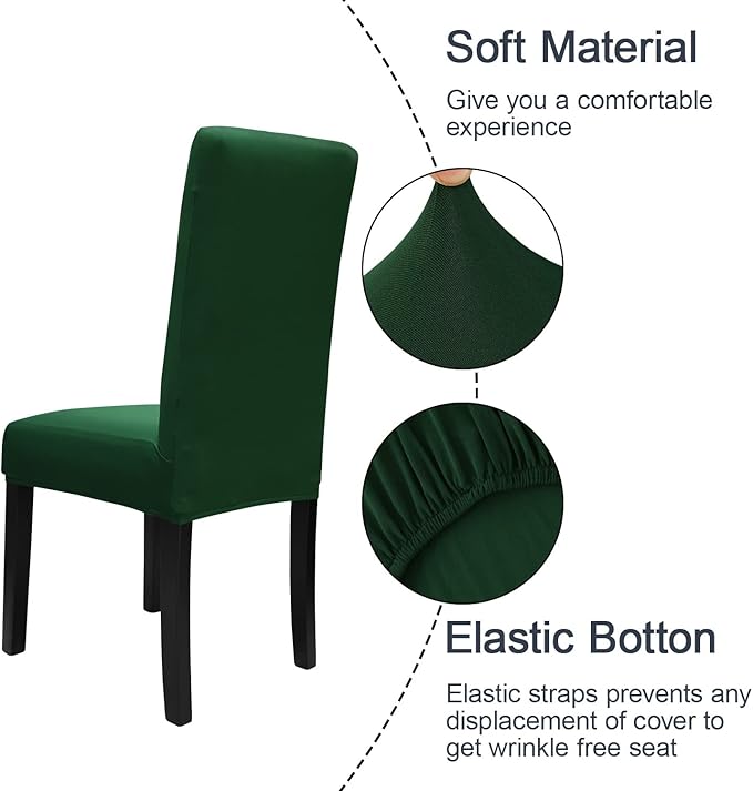 JQinHome Chair Covers for Dining Chairs, High Stretch Removable Washable Chair Protector Cover Set of 6, Chair Slipcovers for Dining Room, Kitchen,Home Party,Wedding Ceremony(Hunter Green, 6PC)