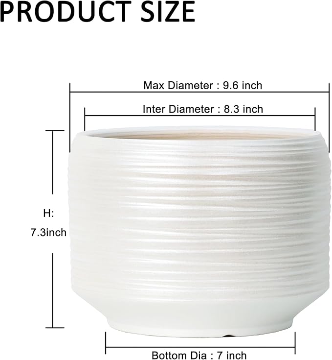 10 Inch Ceramic Plant Pot with Drainage – Large Flower Pot for Indoor Outdoor Plants, Modern Decorative Planter for Patio, Balcony, Garden, or Home Decor