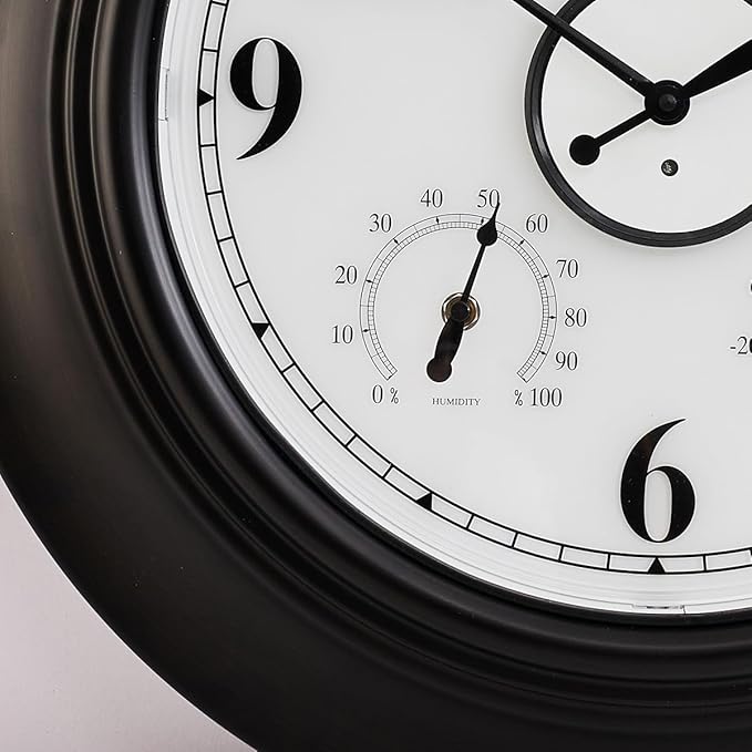 Andy Star 21 Inch Large Illuminated Outdoor Wall Clock Waterproof with Thermometer and Hygrometer, Oversized Battery Wall Clock for Patio Pool, Oil Rubbed Bronze Silent Non Ticking Clock for Garden