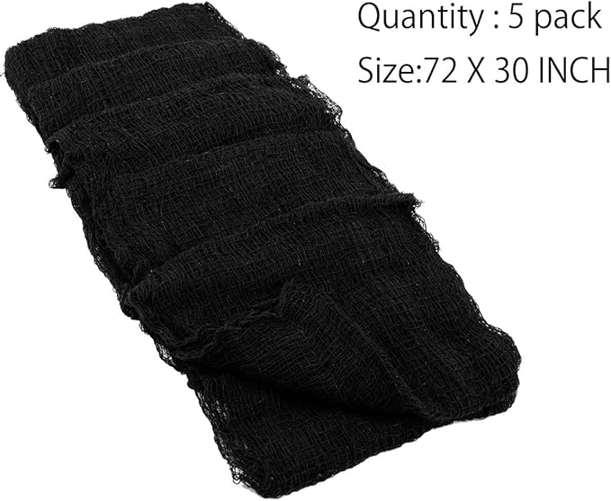 Biubee 5Pcs Halloween Black Creepy Cloth - Spooky Gauze Fabric Cloth for Haunted Horror House Halloween Party Doorway Outdoors Decoration (30" × 72")