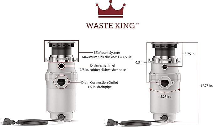 Waste King Garbage Disposal for Kitchen Sink with Power Cord, L-1001