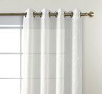 MIUCO Moroccan Embroidery Semi Sheer Curtains Faux Linen Grommet Curtains for Bedroom 52 x 63 Inch 2 Panels, Off White