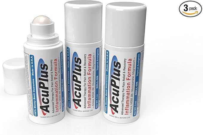 AcuPlus - Pain Relief Roll On - Topical Anti Inflammatory to Soothe Muscles & Joints - Arthritis Pain Reliever, Bursitis, Tendonitis Cream - TSA Compliant, Convenient Roll On - 3 fl. oz. (Pack of 3)