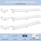 Picture Ledge Shelf for Wall, 56 inches Solid Pine Wood Nursery Book Shelves 3 Packs, Floating Ledge Shelves for Kids' Room Bedroom Bathroom Long Floating Shelves for Wall Nursey Wall Decor, White