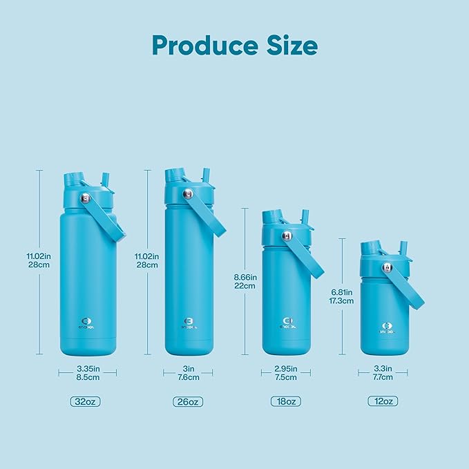 Insulated Water Bottle with Straw Stainless Steel Water Bottle, Leak-Proof, BPA-Free, Double Wall Vacuum Keeps Cold for 24 Hours for Sports, Travel, School (18 oz, Azure Blue)