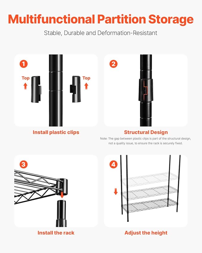 VEVOR Over The Washer and Dryer Storage Shelf, 4 Tier Laundry Room Drying Rack with Hanger Rod and Hooks, Adjustable Over Washer and Dryer Shelves, Laundry Room Shelf Storage Space Saver, Black