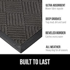 GORILLA GRIP 100% Waterproof All-Season WeatherMax Doormat 35x23, US Designed Natural Rubber, Stain and Fade Resistant, Low Profile Indoor Outdoor Door Mats, Easy Clean Patio Mat, Gray Diamond