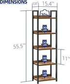 NUMENN Narrow Bookshelf, 5 Tier Bookshelves, Home Office Bookcase Shelf Storage Organizer, Free Standing Storage Shelving Unit for Bedroom, Living Room and Home Office, Vintage