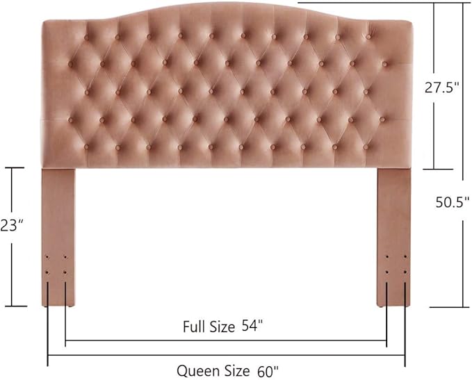 24KF Upholstered Tufted Button Velvet Headboard,Comfortable Fashional Headboard Queen/Full Size,Blush