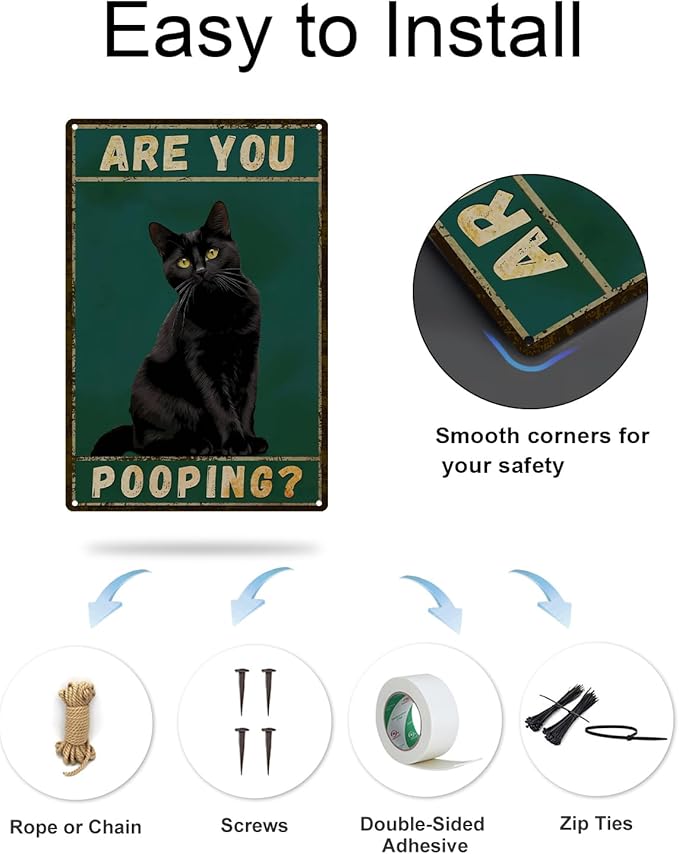 ALKB Funny Black Cat Sign Are You Pooping Metal Signs Black Cat Gift Vintage Bathroom Wall Decor 8 x 12 Inch