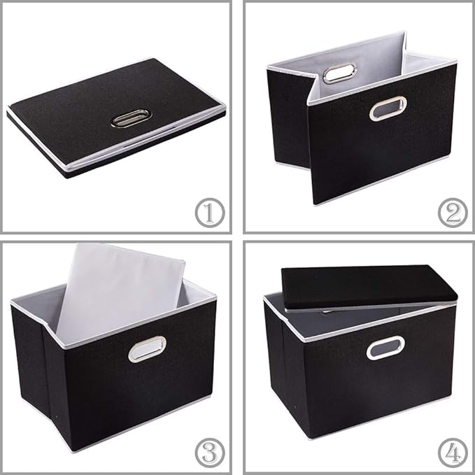 PRANDOM Large Foldable Storage Box with Lid [1-Pack] Fabric Collapsible Storage Bin Organizer Container Basket Cube with Cover for Home Bedroom Closet Office Nursery Black (17.7x11.8x11.8)