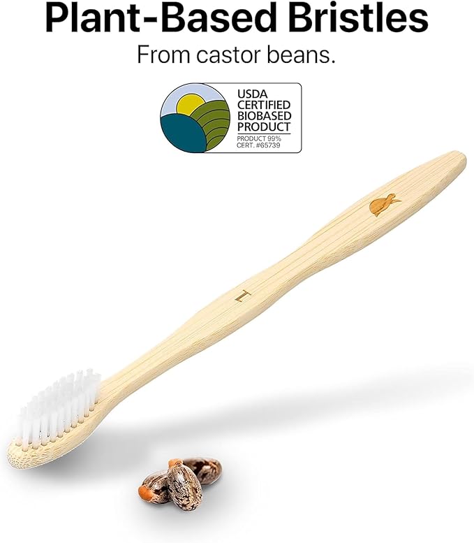 Sea Turtle Plant-Based Bristles, Bamboo Toothbrushes, Soft Natural Toothbrush for Adults (4 Pack)