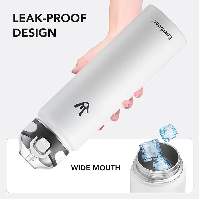 Enerbone 32 oz Insulated Water Bottle, Stainless Steel Bottle with Carrying Strap, Double-Wall Vacuum Insulation Design, Leakproof Sports Bottle with Straw, Keep Drinks Cold or Hot for Hours
