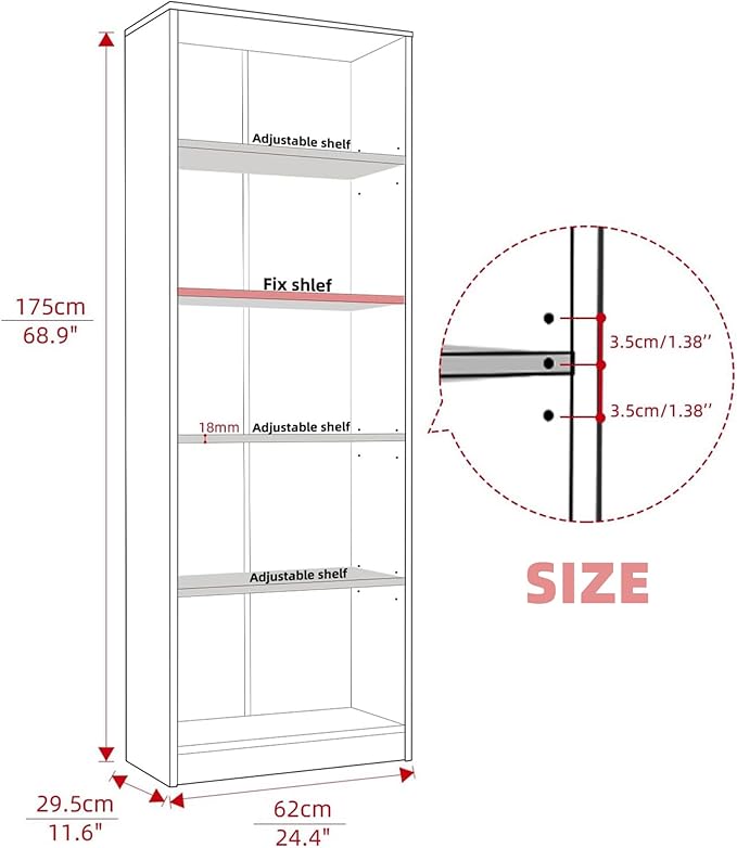 Bookshelf, Open Modern Bookshelf, 5 Shelf Bookcase with Freestanding Display Storage, Wooden Book Shelf for Bedroom, Living Room, Dinning Room, Office, Dray