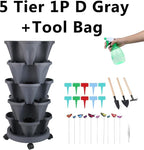 Vertical Planter, 5 Tier Stackable Strawberry Planter with Garden Tool Set, Movable Indoor/Outdoor Garden Herb Pot for Growing Vegetables and Succulents, Dark Gray