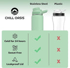 Chill Oasis Water Bottle | Compatible With Popular Flavor Cartridges | BPA Free, Leak Proof, Double-Walled Vacuum Insulated Stainless Steel, and Dishwasher Safe | Cold for 24 Hours (Sage, 12oz)