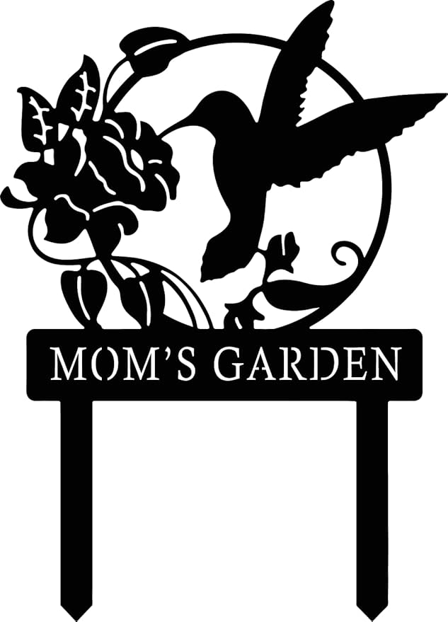 Personalized Metal Sign with Stake, Custom Hummingbird Garden Sign for Outdoor, Patio, Farmhouse Decoration, Lawn Yard Art, Bird Flower Garden Decor