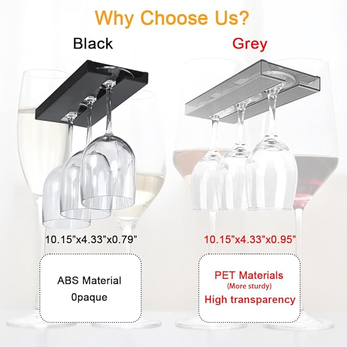 4 Pcs Wine Glass Holder Under Cabinet,Plastic Stemware Rack Punch-free Hanger Under Counter for Bar,Kitchen and Restaurant(Grey)
