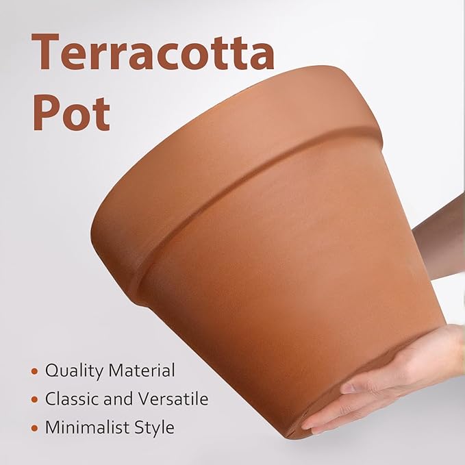 INGOFIN Terracotta Pot with Saucer - 10 Inch Ceramic Clay Pot for Plants with Drainage Hole, Large Terra Cotta Flower Planter with Tray for Indoor Outdoor Plants