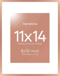 Homeforia 11x14 Picture Frame Rose Gold, High End Metal 11x14 Wall Hanging Frame with Mat 8x10, 11 x 14 Poster Frame Matted to 8 x 10 inch Photo, 11by14 Thin Frames, Tempered Glass, Wall Kit, Set of 1